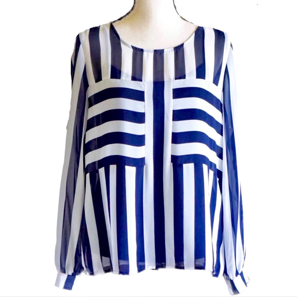 Gianni Bini Blue and White Chiffon Blouse S